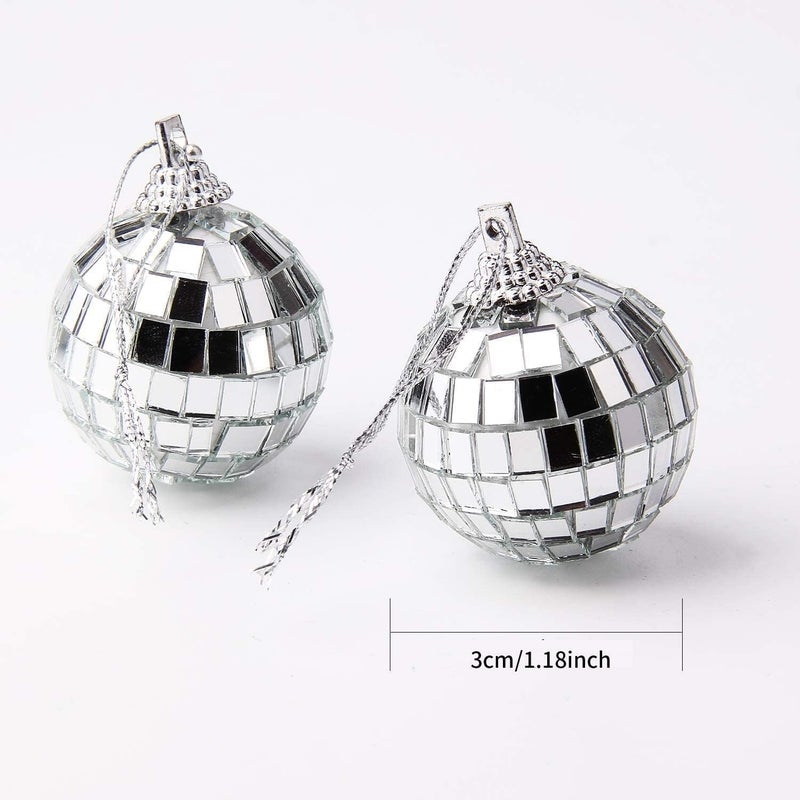 جاكاي 24 PCS Silver Disco Mirror Ball لزينة الحفلات الشجرة عيد ميلاد الزفاف الحلي (3 سم) - Image 2
