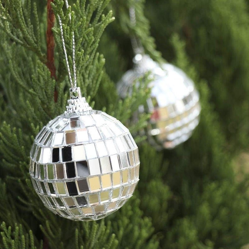 جاكاي 24 PCS Silver Disco Mirror Ball لزينة الحفلات الشجرة عيد ميلاد الزفاف الحلي (3 سم) - Image 4