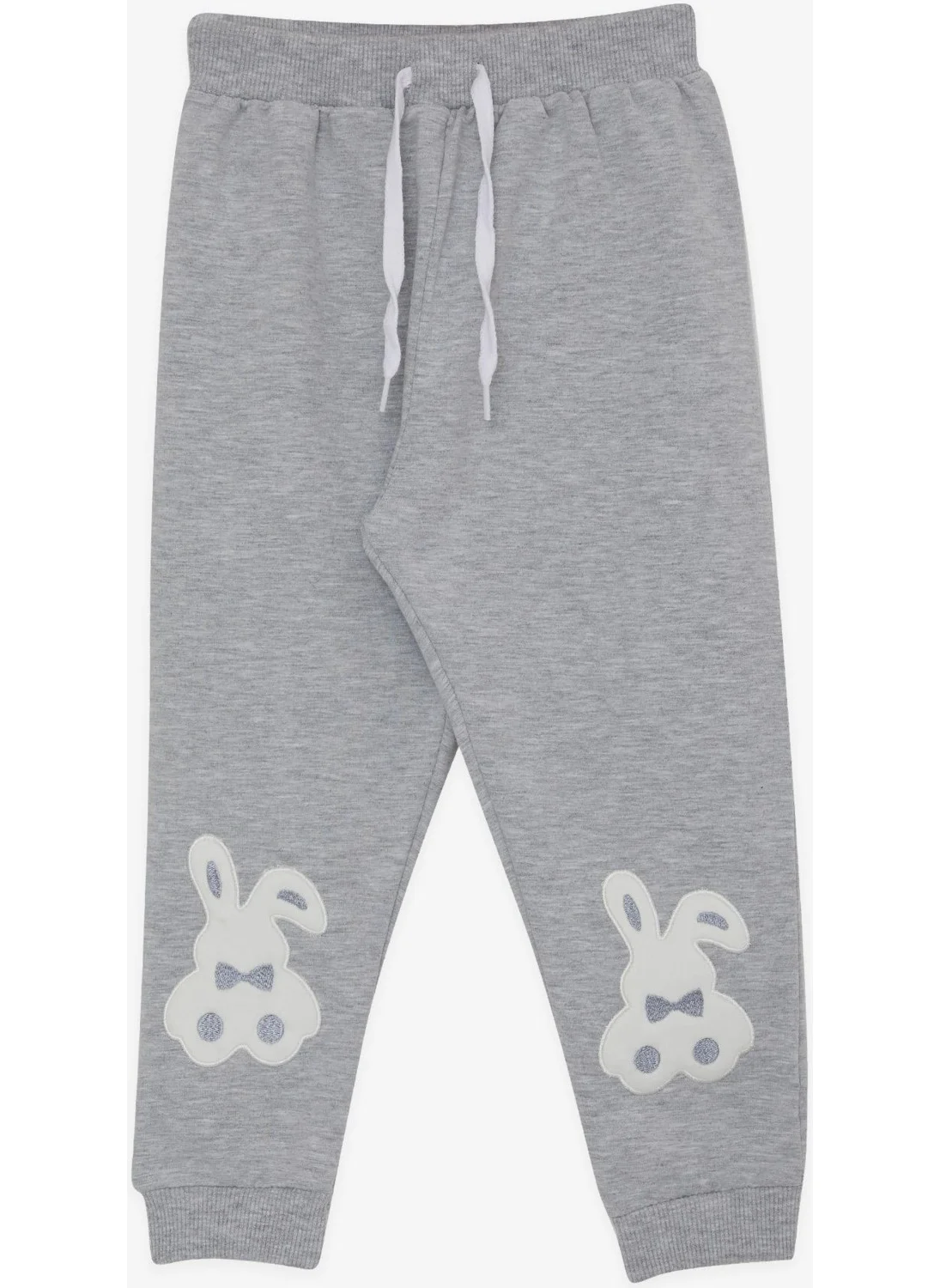 Breeze Girls' Sweatpants with Bunny Embroidery, Age 1-4, Light Gray Melange