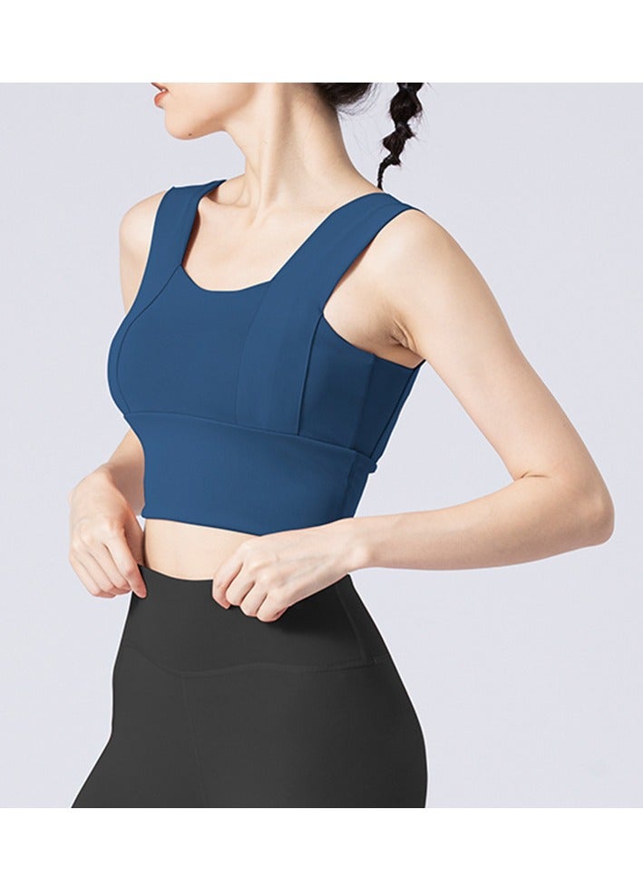 Brilliant Wide Shoulder Fixed Women's Thin Running Fitness Vest Beautiful Back (Whale Blue XL) 