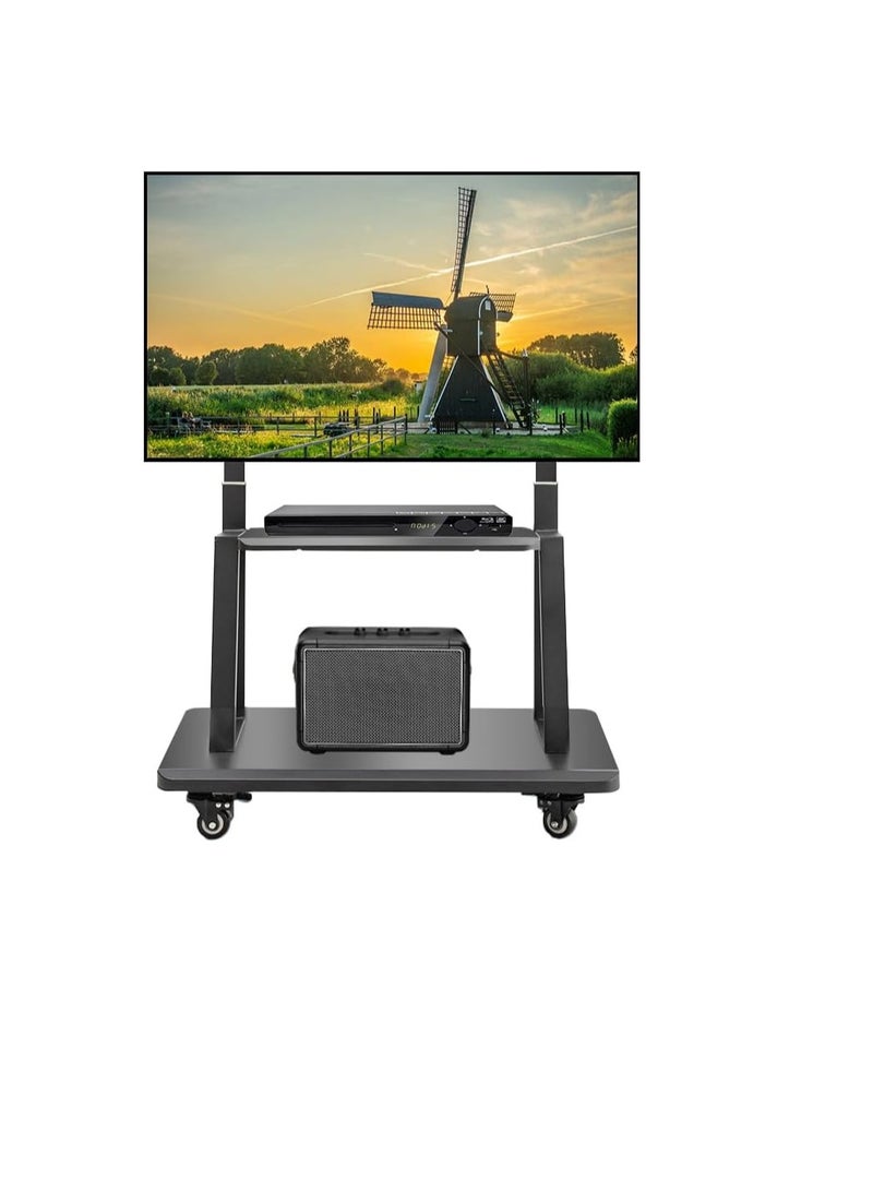 Helseyhen Rotating Mobile TV Cart with Wheels, Height Adjustable, Heavy Duty Floor Base for LCD, LED, OLED Flat Screens 42"-86", Moves up to 176 lbs - Image 1