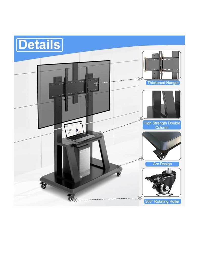 Helseyhen Rotating Mobile TV Cart with Wheels, Height Adjustable, Heavy Duty Floor Base for LCD, LED, OLED Flat Screens 42"-86", Moves up to 176 lbs - Image 2