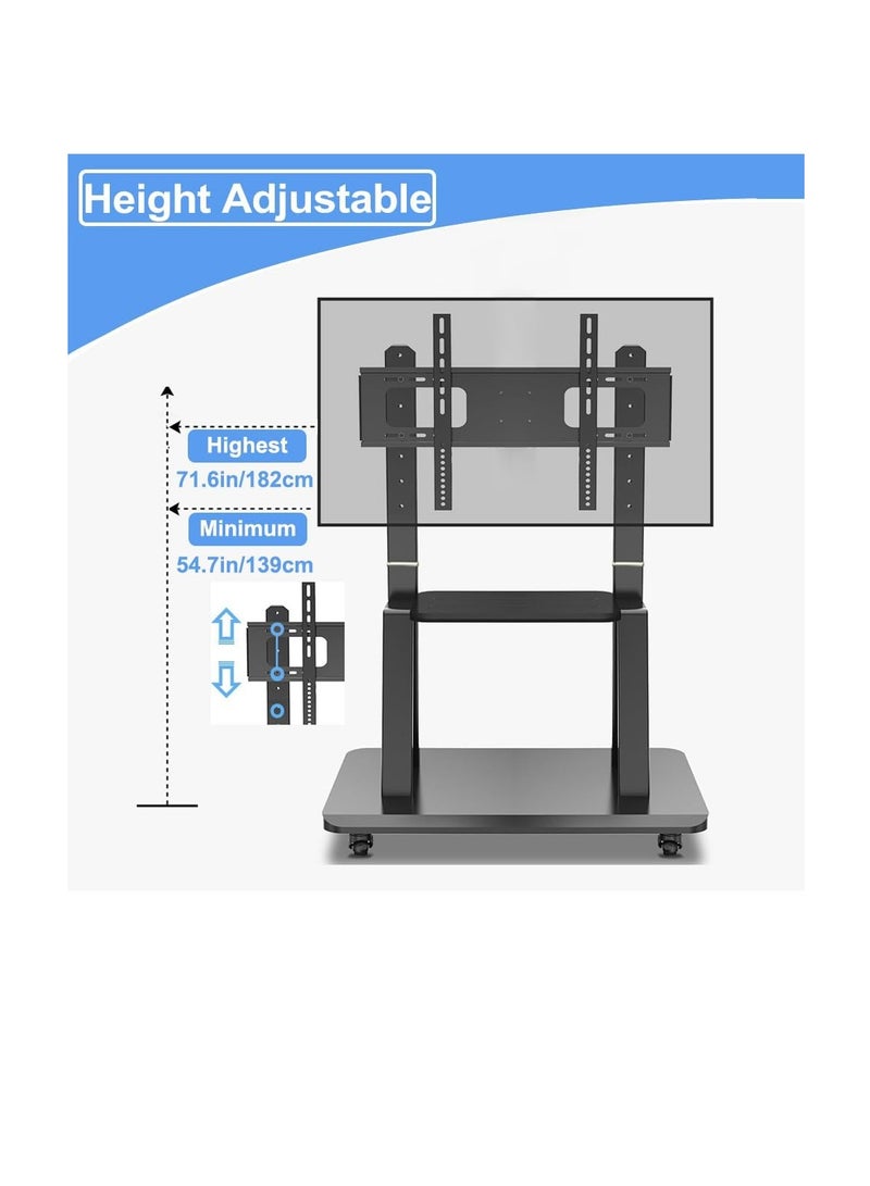 Helseyhen Rotating Mobile TV Cart with Wheels, Height Adjustable, Heavy Duty Floor Base for LCD, LED, OLED Flat Screens 42"-86", Moves up to 176 lbs - Image 5