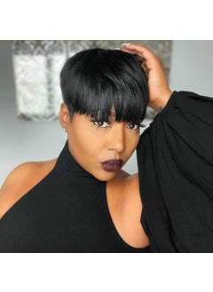 PangDongLai PangDongLai Pixie wigs for Black Women Human Hair Glueless Short Wigs with Bangs Layered Pixie Cut Wigs Brazilian Remy Human Hair Full Machine Made Wig Natural Black Color Short Wigs for Black Women 