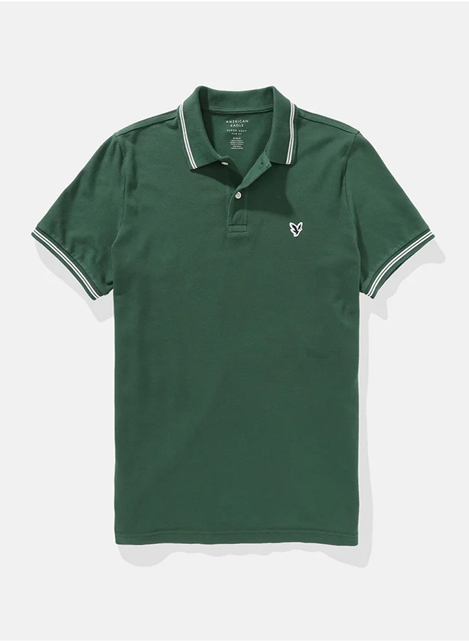 American Eagle Logo Slim Fit Pique Polo Shirt