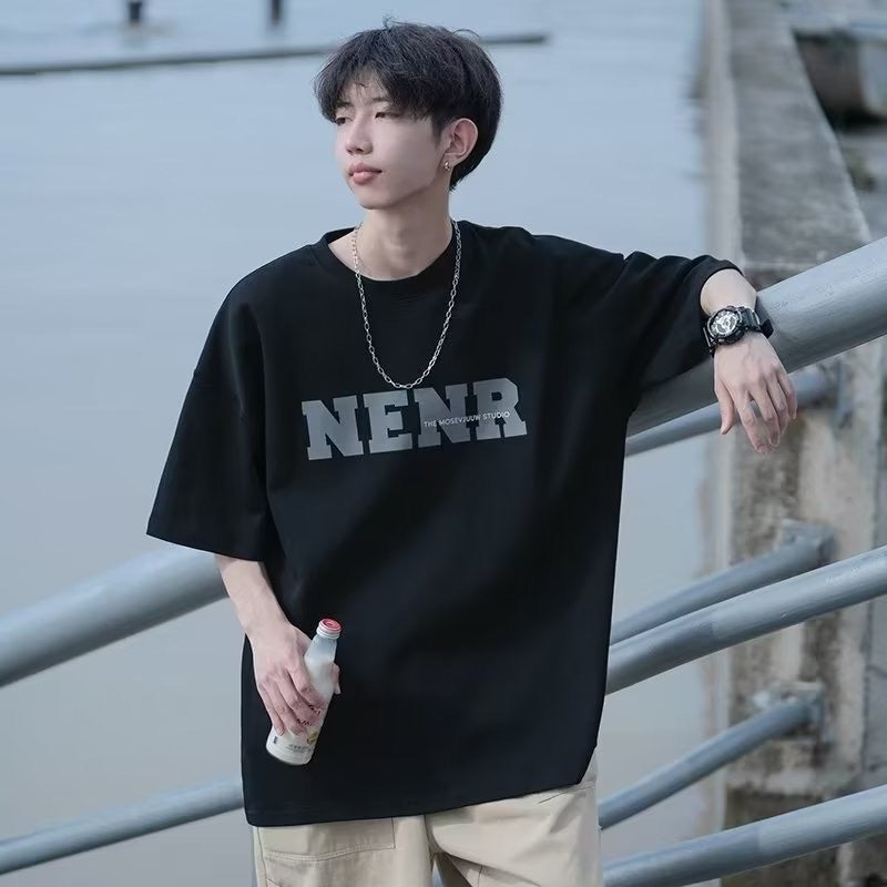 Short-Sleeved T-Shirt Men'S Summer American Style High Street Trendy Brand Letter Printed Loose Boys Half-Sleeved T-Shirt - Image 3