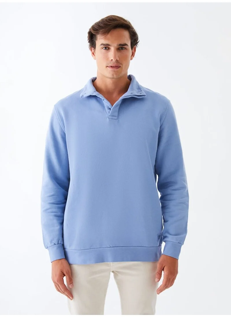 إل تي بي Plain Stand Collar Long Sleeve Regular Fit Blue Sweatshirt