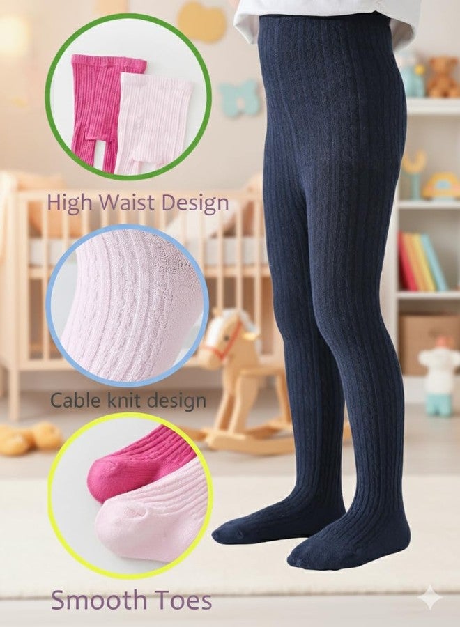 Marchare Baby Girls Tights Thick Cable Knit Tight Solid Footed Leggings Warm Stockings For Kids - Image 3