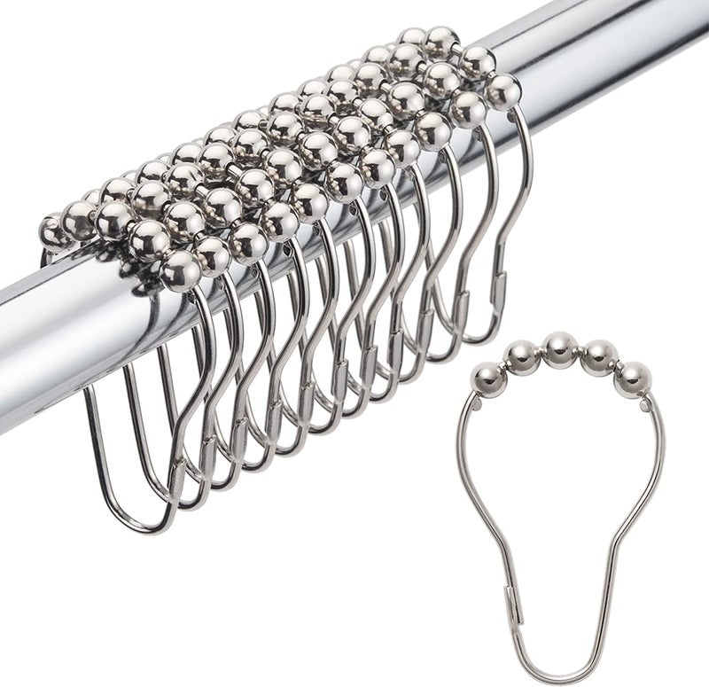 TERXA TERXA Stainless Steel Curtain Hooks | Shower Curtain Rings for Bathroom | Hook for Bathroom Shower Rods Curtain | Rolling Curtain Hook (Set of 12 PCs,Multicolor)  - Image 1