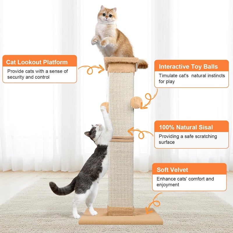 SOCATER Cat Scratching Post 33 Inch Orange Sisal Cat Scratcher Protect Your Furniture - Image 4
