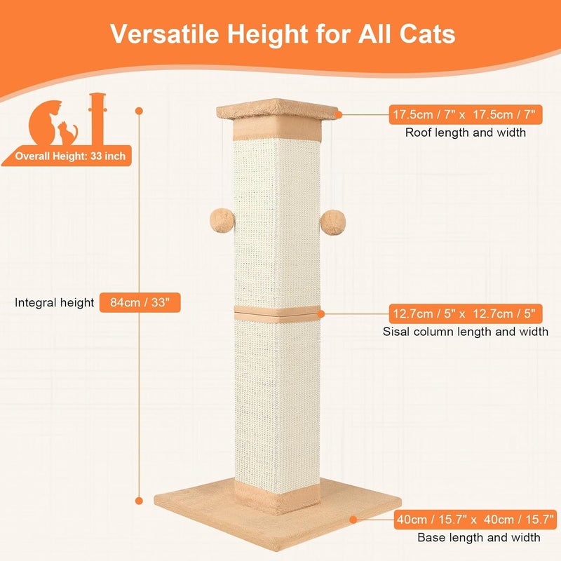 SOCATER Cat Scratching Post 33 Inch Orange Sisal Cat Scratcher Protect Your Furniture - Image 2