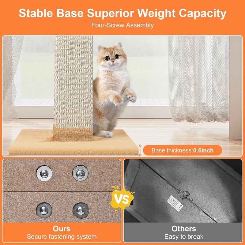 SOCATER Cat Scratching Post 33 Inch Orange Sisal Cat Scratcher Protect Your Furniture - Image 5