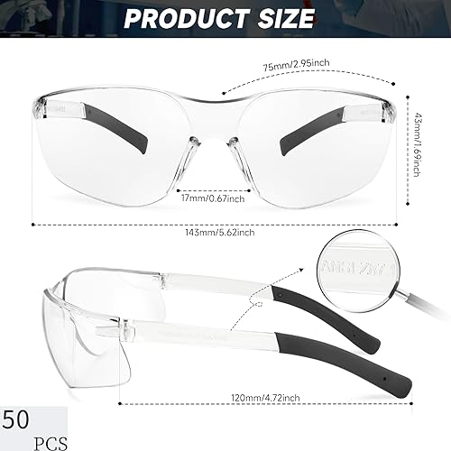 Salfboy Clear Safety Glasses for Men Women ANSI Z871 Eye Protection Bulk Protective Eyewear ScratchResistant 50PCS - Image 3