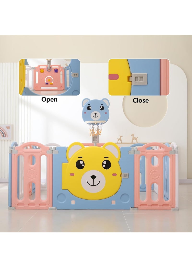 Arabest Baby Playpen with MAT Portable Kids Play Yards Ball Fence Foldable Gated Fences for Crawling with Basketball Hoop Multicoloured  - Image 3