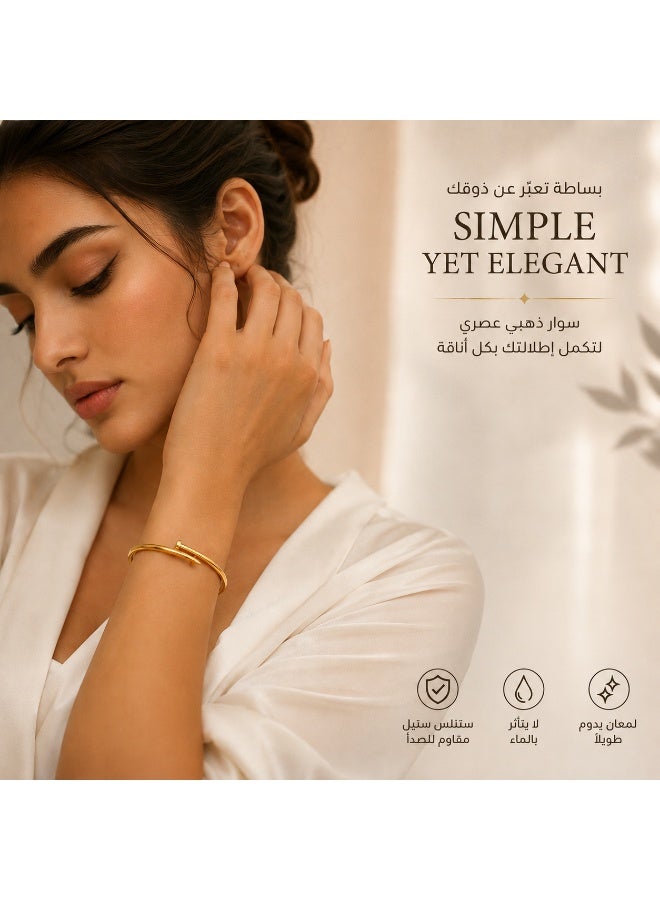 Shein Gold Nail Bracelet for Women – Stainless Steel Bangle – Waterproof, Tarnish Resistant, Elegant Cuff Bracelet - Image 3