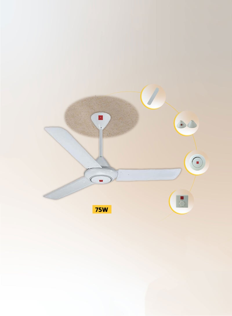 ACCEPT Pearl ceiling fan, energy-efficient with a speed control switch."