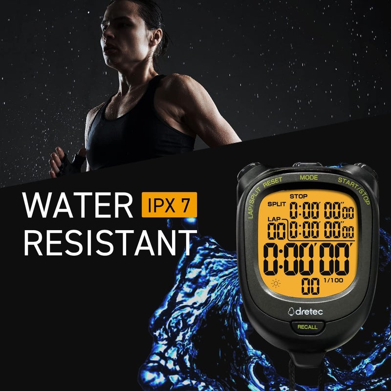 dretec Digital Stopwatch Waterproof Backlight Black - Image 2