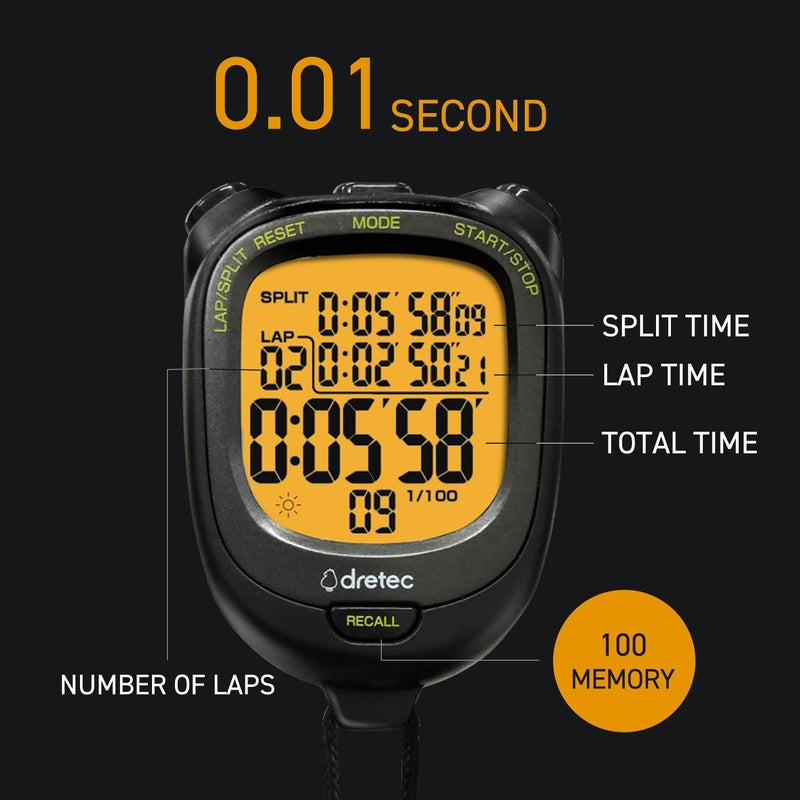 dretec Digital Stopwatch Waterproof Backlight Black - Image 4