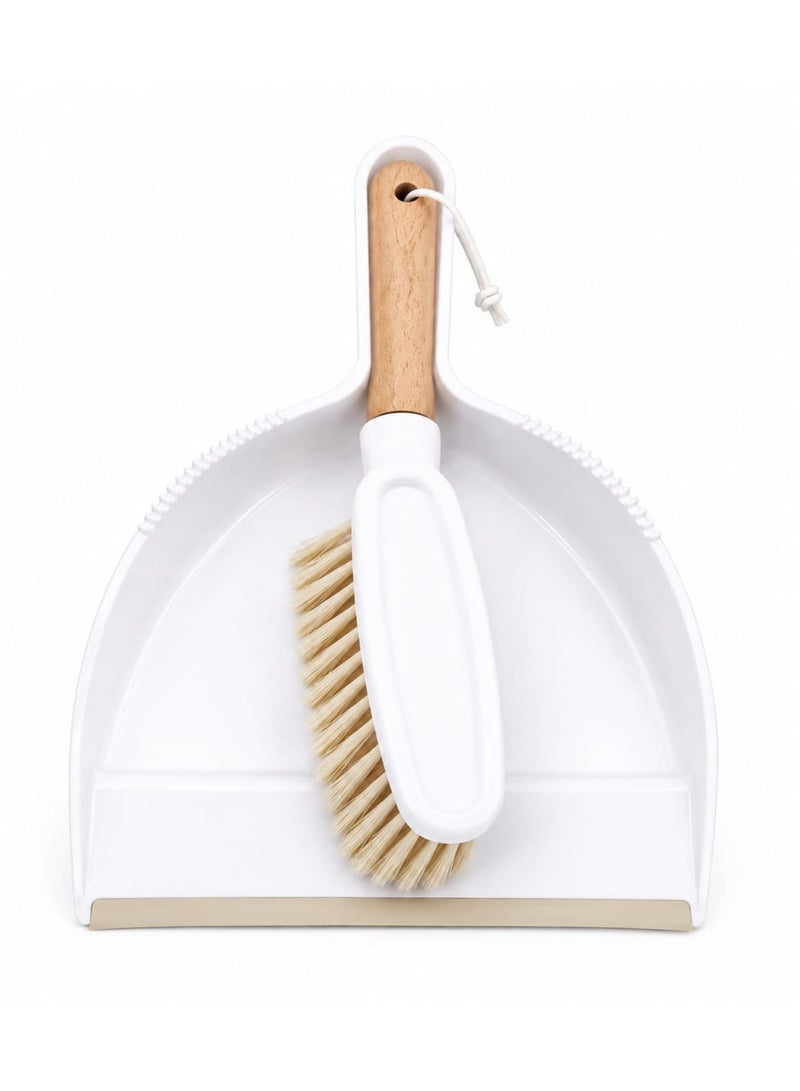 AZ Hand Brush & Dustpan Cleaning Set – Wooden Handle – White - Image 2