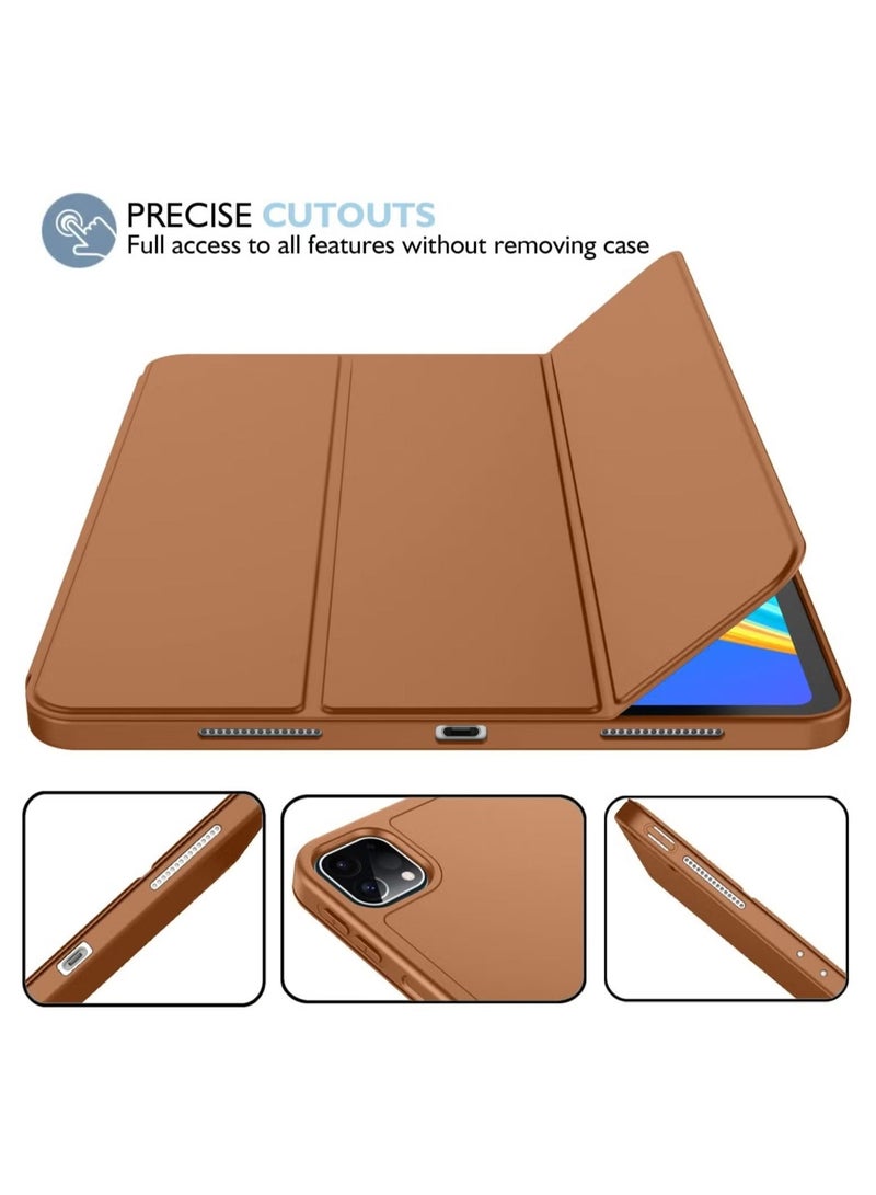 MUNTAQI iPad Pro 12.9 Case (2022/2021, 6th/5th Gen) with Pencil Holder – Supports 2nd Gen Pencil Charging, Trifold Stand, Auto Wake/Sleep, Soft TPU Back, Brown - Image 4