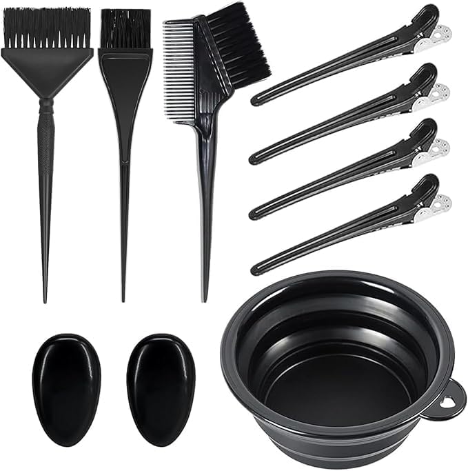 Euskolete 9pcs Hair Coloring Kit - Professional Salon Tools for DIY Mixing, Includes Hair Dye Brush, Hair Color Bowl, Hair Clip, Ear Muffs - Perfect for Bleaching and Highlighting - Image 1