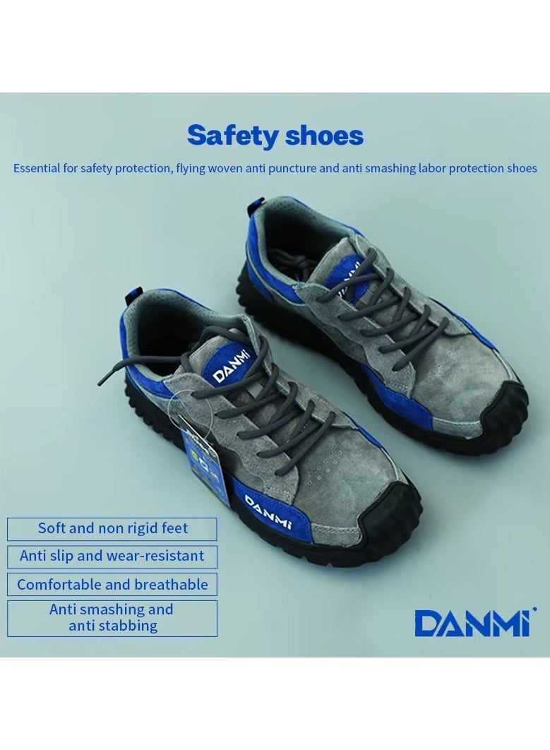 DANMI DANMI Industrial Safety Shoes – Size 41 – Breathable Mesh Lining, Anti-Slip Rubber Sole, Wide Steel Toe Cap, Kevlar Puncture-Resistant Sole – Grey & Blue - Image 1