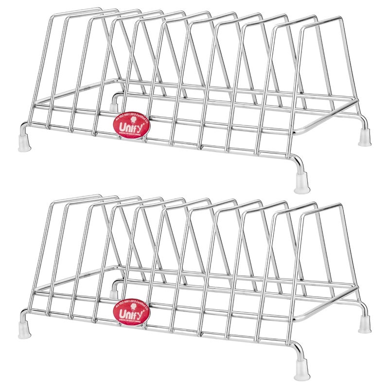 Unify Combo 2 Pieces Stainless Steel Plate Rack Kitchen Rack Plate Holder Stand for Kitchen Lid Holder Utensil Rack for Kitchen Plate Stand for Kitchen Cabinet Chrome SilverPack of 2 - Image 1