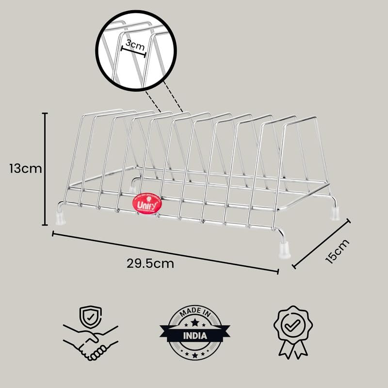 Unify Combo 2 Pieces Stainless Steel Plate Rack Kitchen Rack Plate Holder Stand for Kitchen Lid Holder Utensil Rack for Kitchen Plate Stand for Kitchen Cabinet Chrome SilverPack of 2 - Image 4