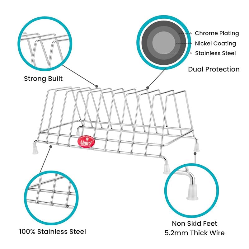 Unify Combo 2 Pieces Stainless Steel Plate Rack Kitchen Rack Plate Holder Stand for Kitchen Lid Holder Utensil Rack for Kitchen Plate Stand for Kitchen Cabinet Chrome SilverPack of 2 - Image 2