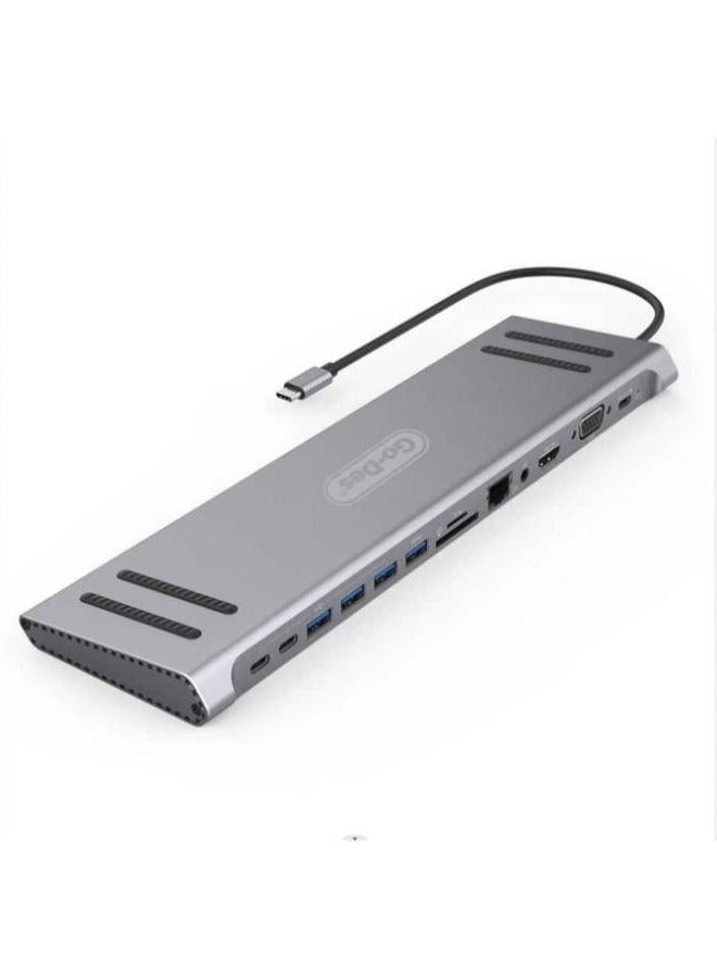 14 In 1 Type C Multi function Docking Station Laptop Base USB C Hub Good Product 4U Micro SD Card Reader for MacBook Pro Air iPad Samsung Galaxy