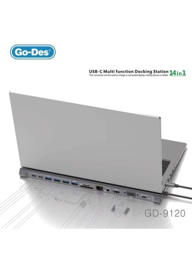 GO-DES 14 In 1 Type C Multi function Docking Station Laptop Base USB C Hub Good Product 4U Micro SD Card Reader for MacBook Pro Air  iPad Samsung Galaxy - Image 3