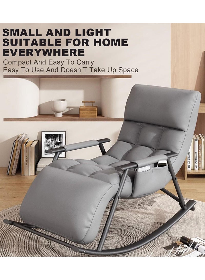 Taimi Adjustable Relaxing Rocking Chair, Comfortable Reclining Sofa with Adjustable Headrest and Footrest & Side Storage Pockets, Lounge Chair for Living Room, Bedroom & Office â€“ Gray - Image 3
