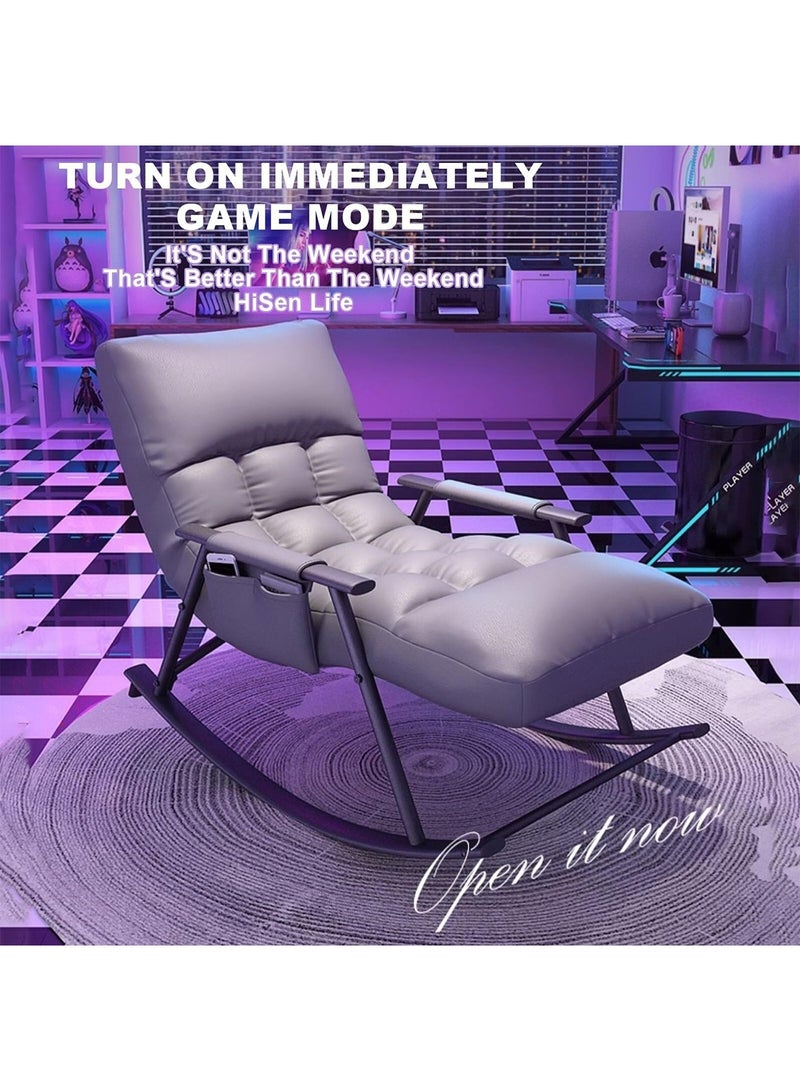 Taimi Adjustable Relaxing Rocking Chair, Comfortable Reclining Sofa with Adjustable Headrest and Footrest & Side Storage Pockets, Lounge Chair for Living Room, Bedroom & Office â€“ Gray - Image 2
