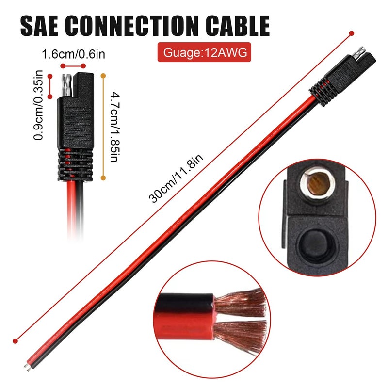 Quadafy 2 Pack 12 Gauge 2 Pin Quick-Disconnect Audiopipe Polarized Wire Harness with SAE Connectors - 12 Inch Heavy Duty Bullet Lead Cable (2 Pack 12 Gauge) - Image 2