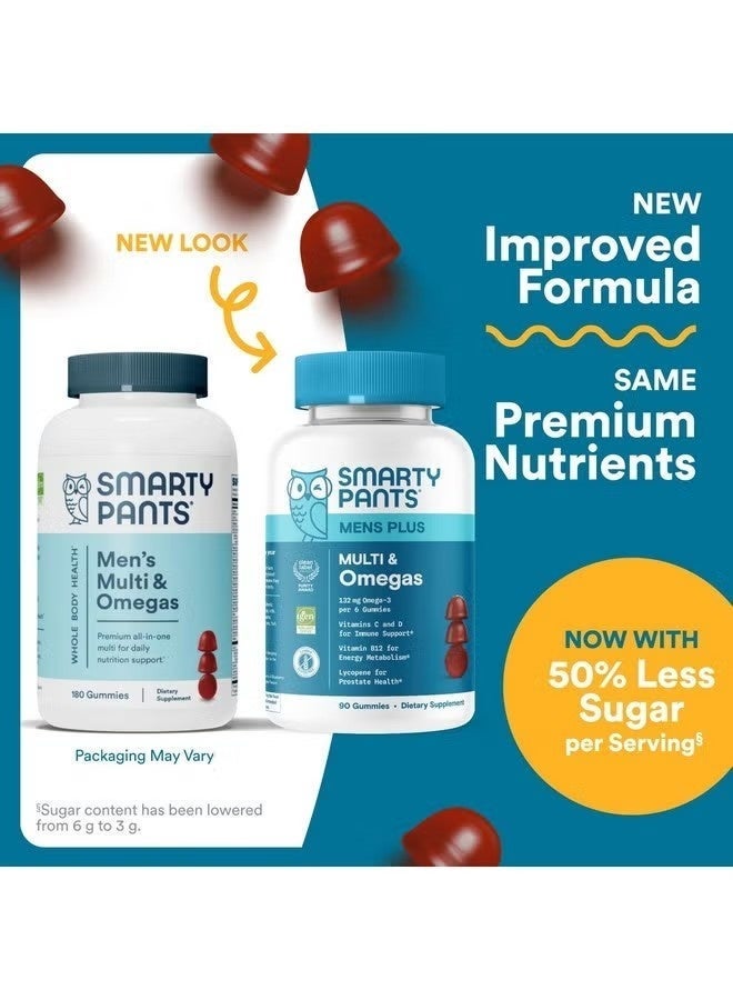 SmartyPants Men's Multivitamin Gummies - Improved Formula: Omega 3 (DHA/EPA), Methylfolate, Vitamin D3, C, Vitamin B12, B6, Vitamin A, K, Zinc & Selenium, Gluten Free, 90 Gummies - Image 2