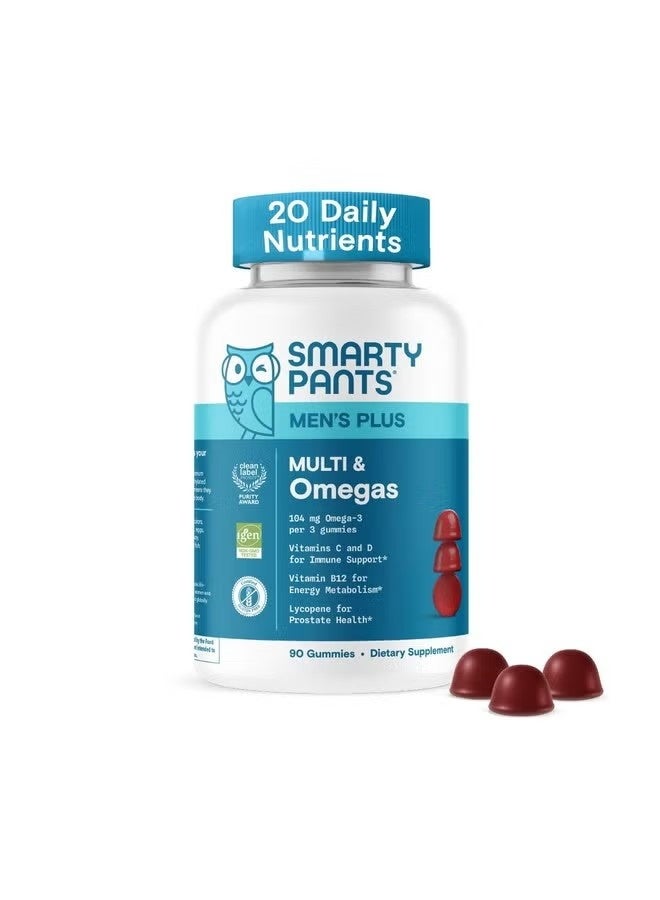 SmartyPants Men's Multivitamin Gummies - Improved Formula: Omega 3 (DHA/EPA), Methylfolate, Vitamin D3, C, Vitamin B12, B6, Vitamin A, K, Zinc & Selenium, Gluten Free, 90 Gummies - Image 1