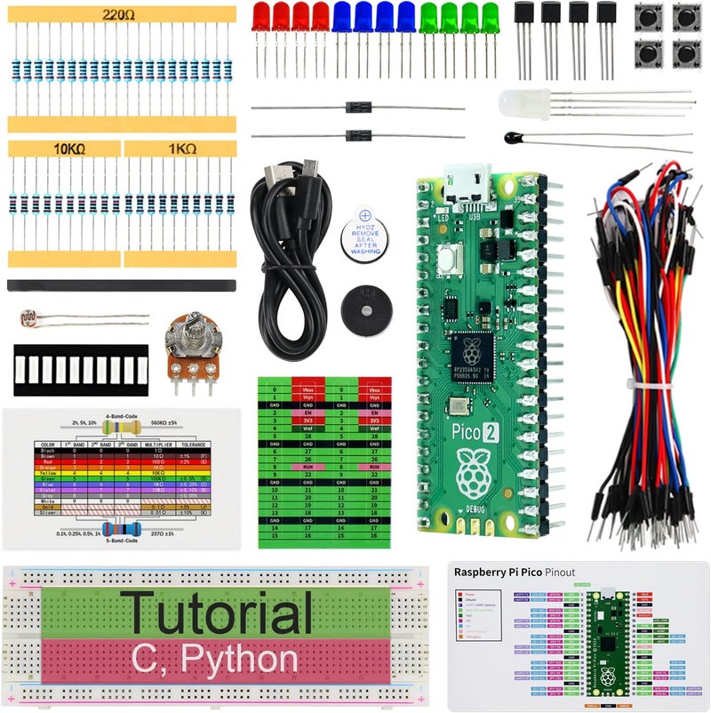 FREENOVE Basic Starter Kit for Raspberry Pi Pico 2 (Included), Dual Arm Cortex-M33 and Dual Hazard3 RISC-V Microcontroller, 386-Page Detailed Tutorial, 142 Items, 55 Projects, Python C Code - Image 1