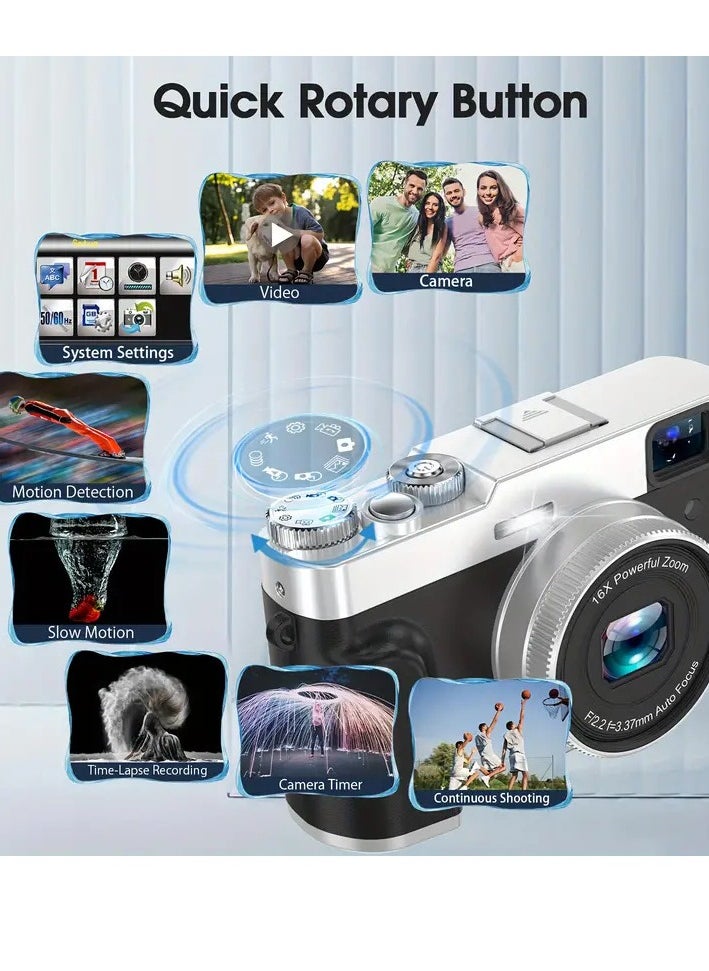 Generic - كاميرا 48 ميجابكسل 4K - كاميرا رقمية بوضوح تلقائي - مضادة للاهتزاز - كاميرا مدمجة صغيرة قابلة لإعادة الشحن مع 16X رقمي - كاميرا جيب محمولة - Image 1