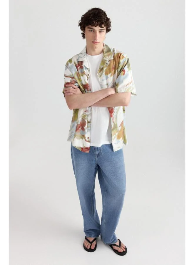 Springfield Printed viscose short sleeve shirt