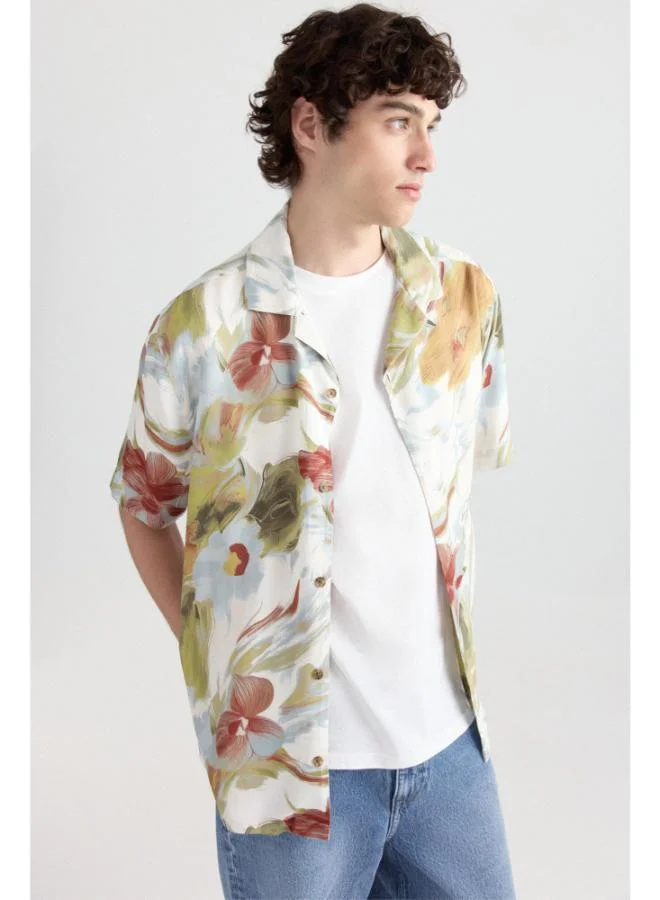 Springfield Printed viscose short sleeve shirt