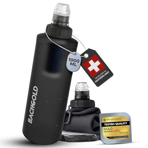 BACHGOLD Portable Water Filter for Camping – Bachgold Squeeze Foldable Bottle | Ultralight Backpacking Filtration for Hiking, Survival & Emergency | Dual-Stage Filtration, Swiss Design (Gray, 33.8 Oz) - Image 1
