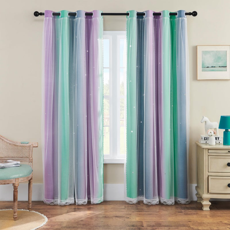 XiDi Purple Grey 84 inchs Long Curtains for Girls Bedroom Kids Room Decoration Green Curtain Nursery Blocking Light Curtains Room Darkening 52 inches Wide 1 Panel
