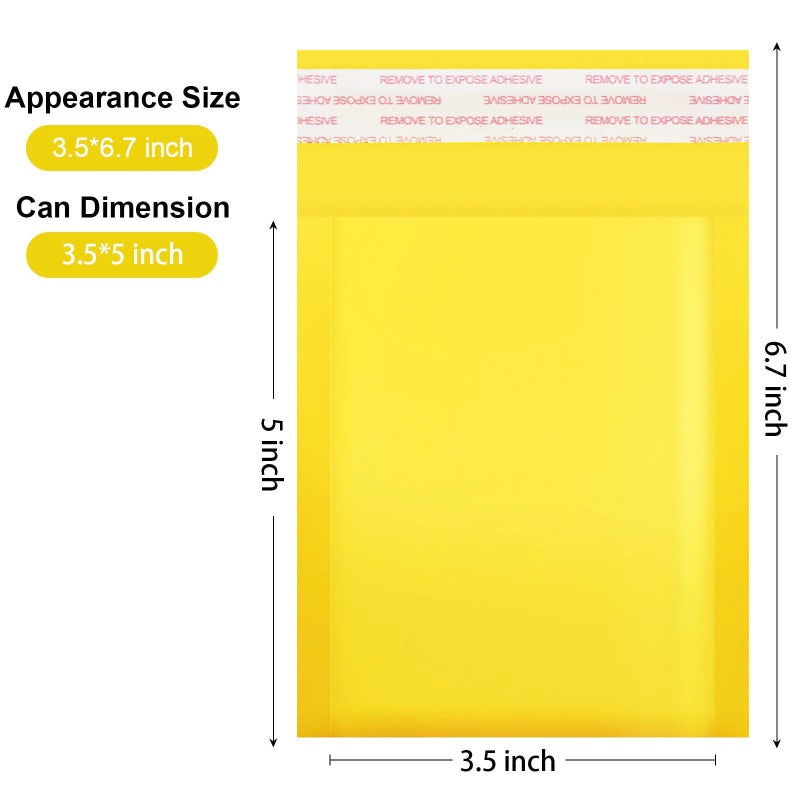 Dasen Kraft Bubble Mailers 3.5x5 Inch 50 Pcs,Small Self-Sealing Waterproof Cushioned Mail Shipping Bags,Yellow Padded Envelopes #0000 - Image 2