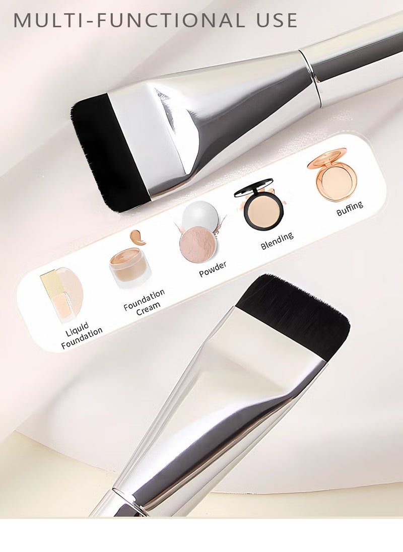 Flat Foundation Brush for Liquid Makeup,Ultra Thin Liquid Foundation Brush Premium Makeup Face Brush for Blending, Cream, Thin Foundation Brush Makeup Tool Face Foundation Flat Brush-silver - Image 5