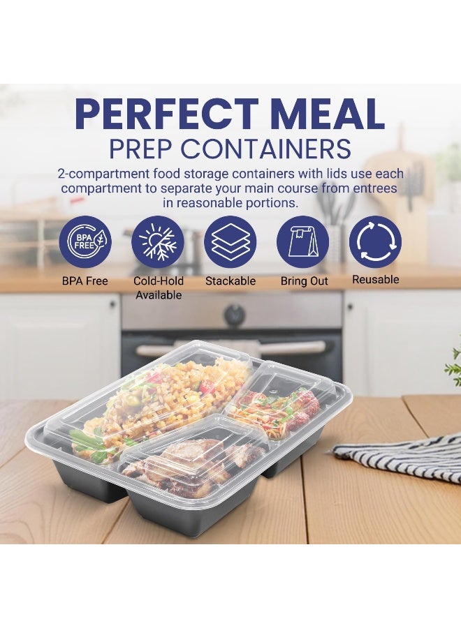 إس إن إتش باكينج SNH Packing عبوة من 24 حاوية طعام مستطيلة قابلة للاستخدام في الميكروويف مع أغطية - 3 أقسام - مجموعة حاويات تحضير الوجبات - حاويات بلاستيكية لتخزين الطعام في المطبخ - حاويات طعام جاهزة للأخذ للغداء. - Image 5