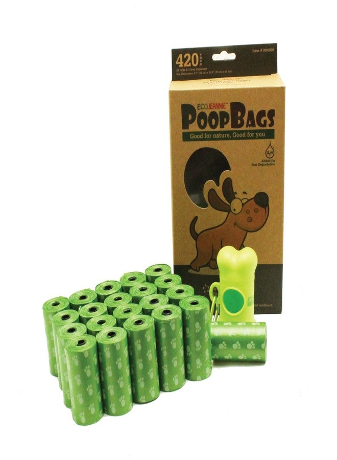 EcoJeannie 420-Count (21 Rolls) Dog Poop Waste Bags+1 Dispenser w/Stainless Steel Carabiner Clip - Image 1