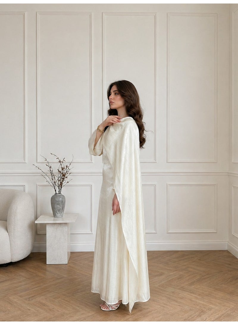 Women Cape Draped Modest Maxi Dress, Flared Long Sleeve Elegant Slim Long Evening Dress - Image 3