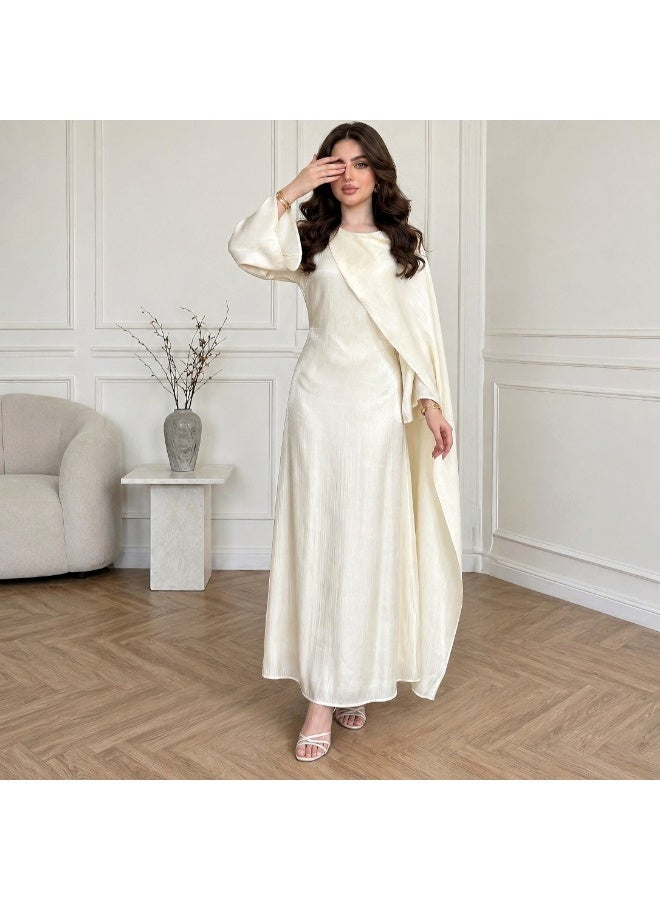 Women Cape Draped Modest Maxi Dress, Flared Long Sleeve Elegant Slim Long Evening Dress - Image 1
