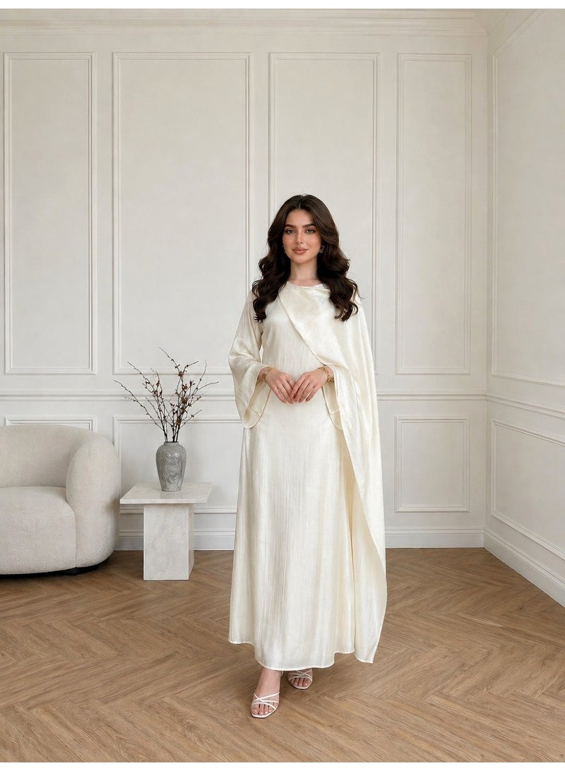 Women Cape Draped Modest Maxi Dress, Flared Long Sleeve Elegant Slim Long Evening Dress - Image 2