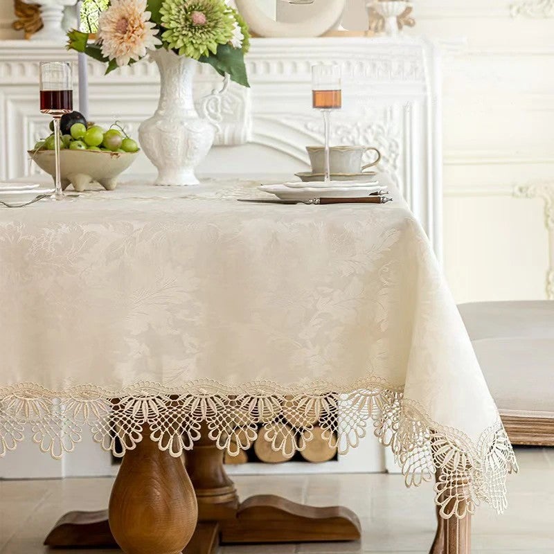 Y&D European-Style Jacquard Table Mat with Lace Edge – Elegant Coffee Table Cloth & Six-Person Dining Tablecloth, Includes Matching Table Runners for Stylish Home Decor - Image 3